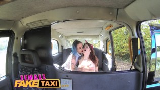 Female Fake Taxi Naughty brunette with huge dildo